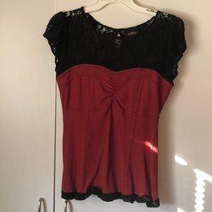 Red with black lace corset style top